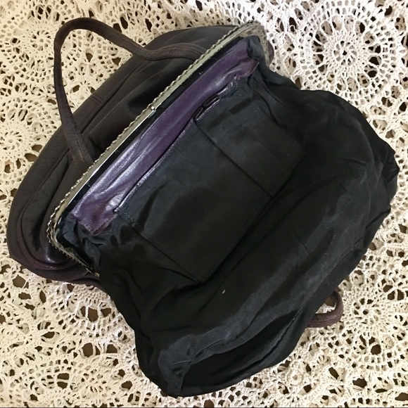 VINTAGE DARK PURPLE LEATHER HANDBAG - Picture 8 of 8
